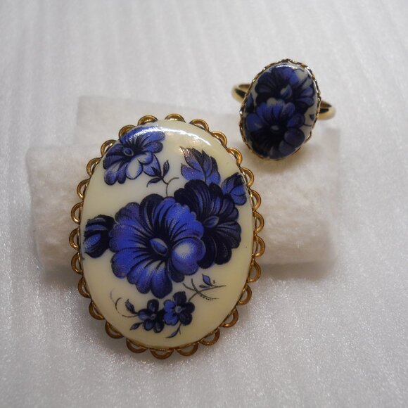 Delft Style Pin and Ring 12-30 - Picture 1 of 2